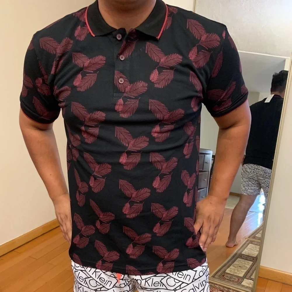 Men’s Polo Shirt with Leaves Design - Picture 1 of 3
